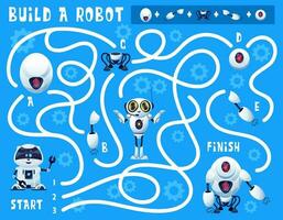 Kids game build a robot, labyrinth maze with bots vector