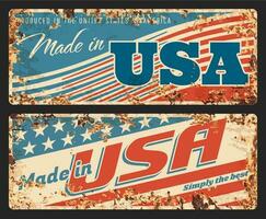 Made in USA rusty metal plate, vector banners