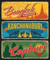 Thailand Bangkok, Lopburi, Kanchanaburi tin signs vector