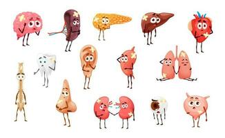 Sick body organ characters, unhealthy personages vector