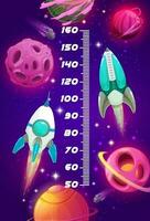 Galaxy kids height chart, space rockets, planets vector