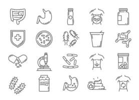 Probiotic, lactobacillus bacteria thin line icons vector