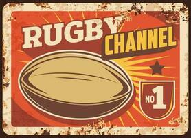 Rugby sport channel rusty metal vector plate