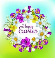 Happy Easter, spring flowers floral wreath vector