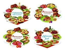 Moroccan food, Morocco cuisine vector round frames