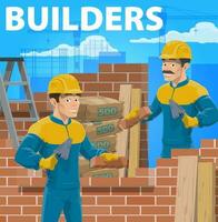 Builders working on house construction vector