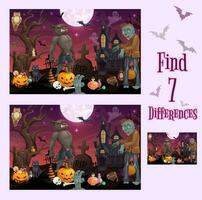 Kids game of find differences, Halloween monsters vector