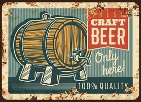 Craft beer rusty metal plate, vector rust tin sign