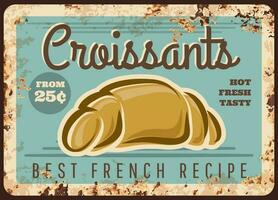 Croissant rusty metal plate of french pastry food vector