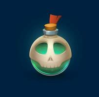 Witchcraft glass bottle with skull, poison potion vector