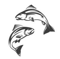 Salmon fish icon, leaping coho, chinook or chum vector