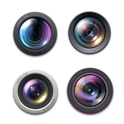 Professional photo, video camera lens vector icons