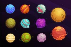 Alien planets cartoon set of space game interface vector