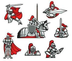 Medieval knights mascots and characters vector set