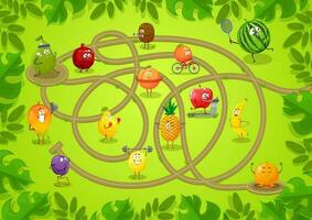 Kids board game with fruits, connect two platforms vector