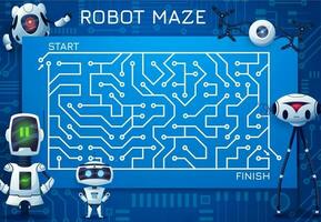 Labyrinth maze game with motherboard and robots vector