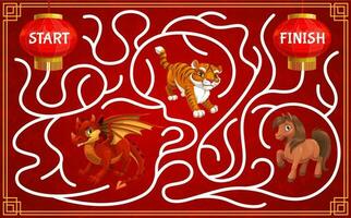 Children maze with Chinese zodiac animals vector