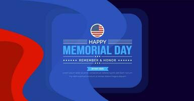 Happy Memorial Day Background or banner design template with USA flag Vector. Remember and Honor.  National American holiday illustration. Vector Memorial day greeting card or background design.