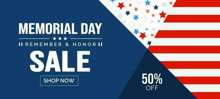 Memorial day sale vector banner template. Memorial Day sale Background or banner design template with USA flag Vector. Remember and Honor.  National American holiday illustration.