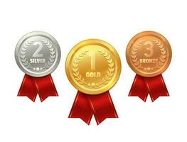 Medal and ribbon icons, sport prize, winner trophy vector