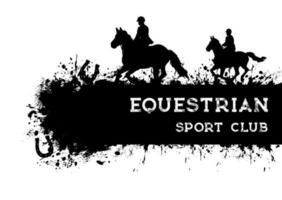 Horse racing and riding, grunge equestrian sport vector