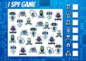 yo espía niños juego, dibujos animados robots y droides enigma vector