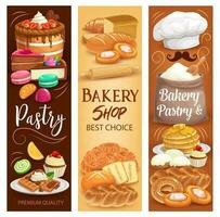 Cakes desserts, bakery bread and sweet pastry vector