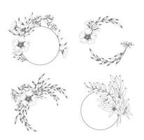 Hand-drawn botanical wedding wreaths set vector