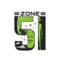 Zone 51, alien and UFO icon with green being vector