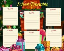 Christmas holidays school timetable with gifts vector