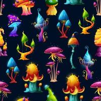 Seamless pattern of fantasy mushrooms, background vector