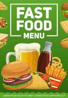 Fast food burgers, meals and drinks vector poster