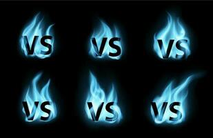 VS and versus signs with blue gas fire flames vector