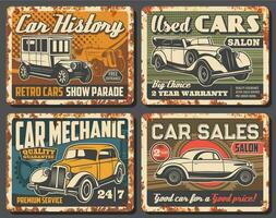 raro Clásico carros y vehículos oxidado metal platos vector
