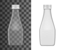 Glass milk bottle vector mockup, realistic flask
