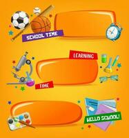 School banners, educational vector cartoon frames