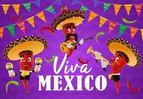 Mexican chilli pepper musicians, Viva Mexico vector