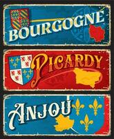 Bourgogne, Picardy and Anjou regions of France vector