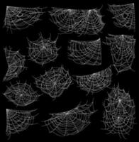 Halloween sticky cobweb and spider webs, cartoon vector