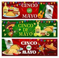 Cinco de Mayo vector banners with Mariachi, food