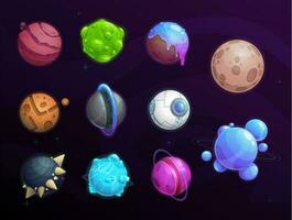 planetas de fantasía espacio, dibujos animados juego interfaz vector