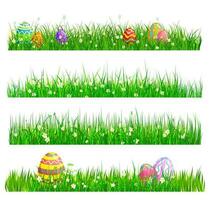 Easter eggs hunting, green grass with painted eggs vector