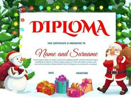 diploma o certificado con Navidad regalos, Papa Noel vector