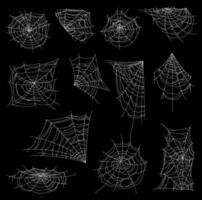 Halloween web, spiderweb or cobweb vector set