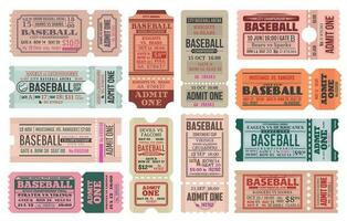 Baseball sport game retro tickets vector templates