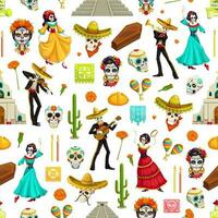 Day of the Dead seamles pattern of skeleton skulls vector