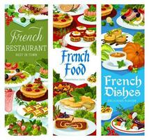 francés alimento, Francia cocina vector platos pancartas