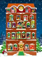 Advent calendar with Christmas house and windows vector