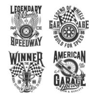 Racing sport, motocross speedway t-shirt prints vector