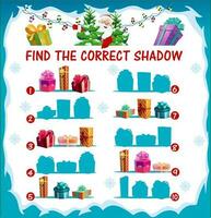 Kids Christmas riddle, find correct shadow game vector